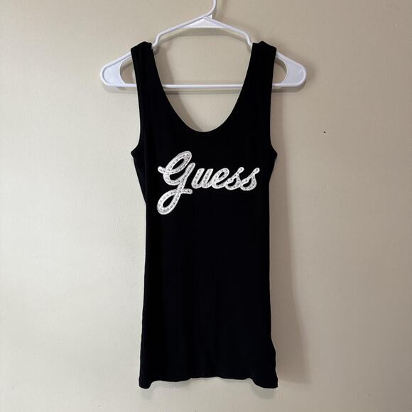 black rhinestone guess logo tank top y2k style - Picture 1 of 4